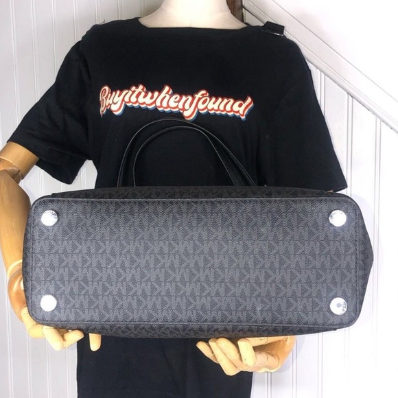 MICHAEL KORS Black Shoulder Strap Top Zipper Shoulder Bag Black Grey Monogram - Picture 6 of 17